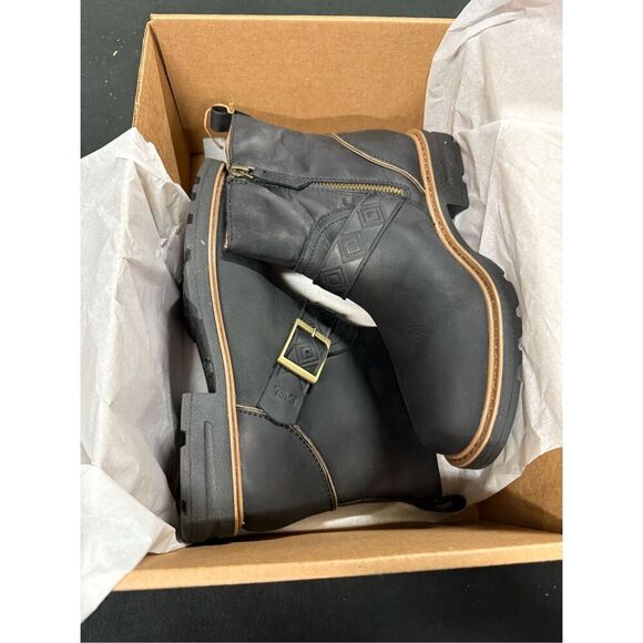 New Teva Rowena Black Leather Waterproof Buckle Boots 7 - Picture 1 of 7